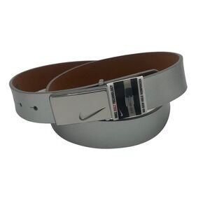 Nike Genuine‎ Leather Silver Belt Womens Size M Hike Belt Technology Buckle